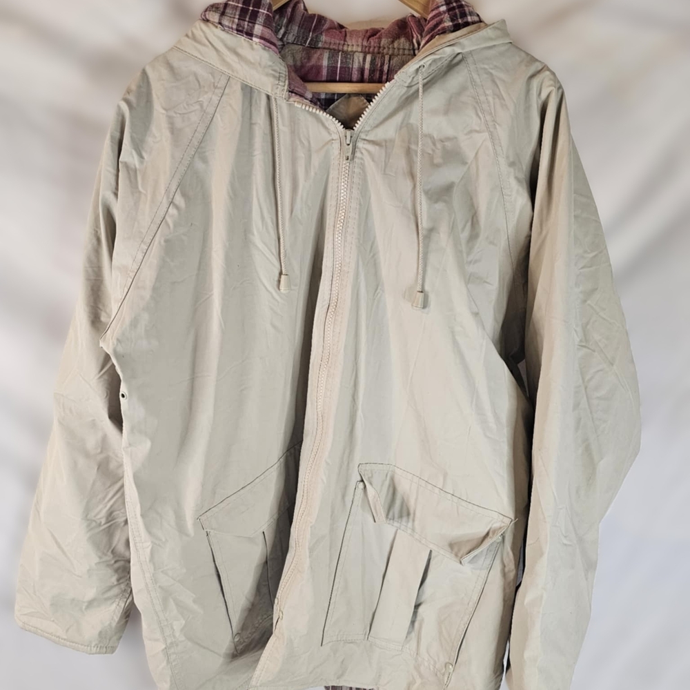 Misty Harbor Women's Beige Hooded Raincoat With Flannel Lining Size Large